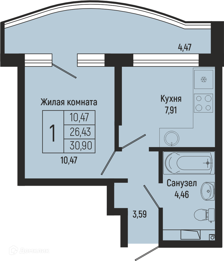 Планировка 1-комн. в ЖК «Sun Hills Olginka»