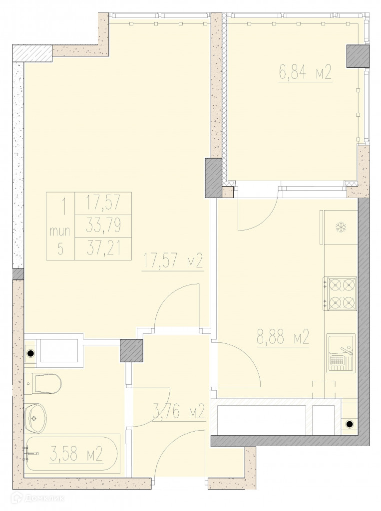 Планировка 1-комн. в ЖК «Агой-Парк»