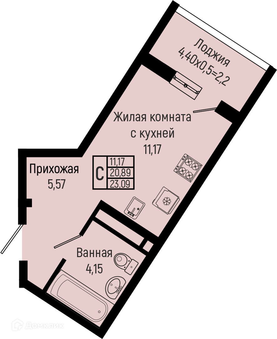 Планировка Студия в ЖК «Sun Hills Olginka»