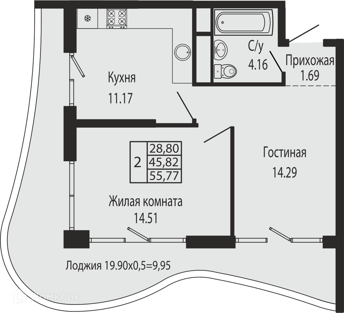 Планировка 2-комн. в ЖК «Sun Hills Olginka»