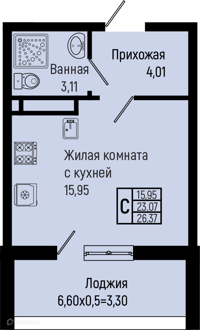 Планировка Студия в ЖК «Sun Hills Olginka»
