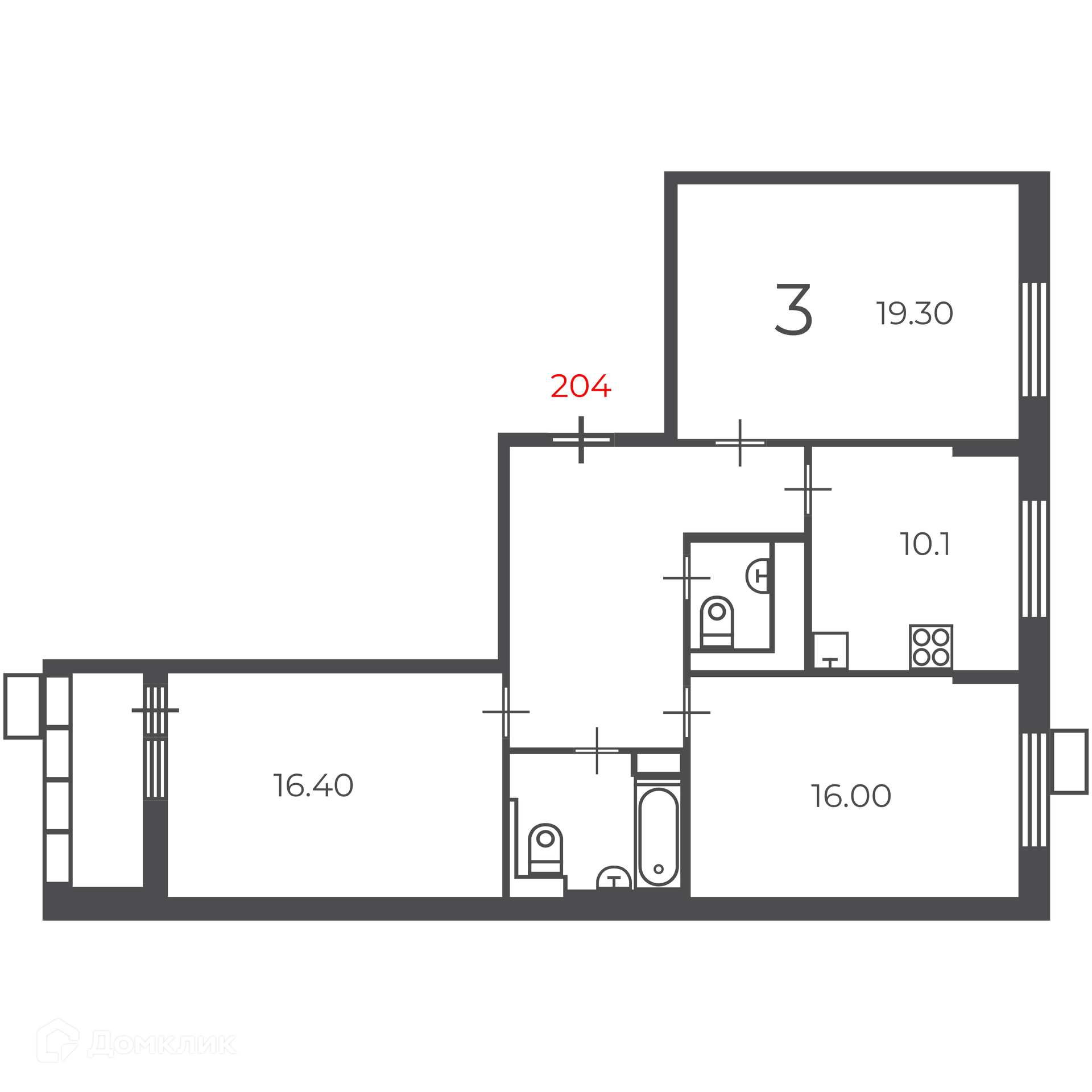 Планировка 3-комн. в ЖК «Чечёрский проезд, 28А (Московские кварталы)»
