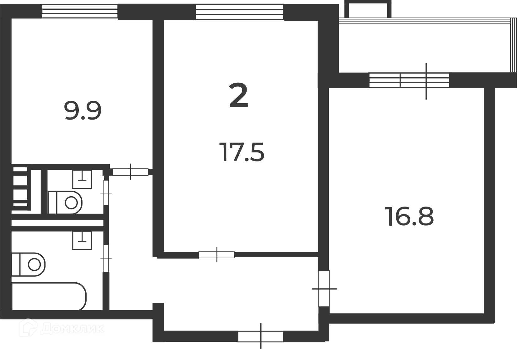 Планировка 2-комн. в ЖК «Кварцевая ул., д. 4, к. 1 (Московские кварталы)»
