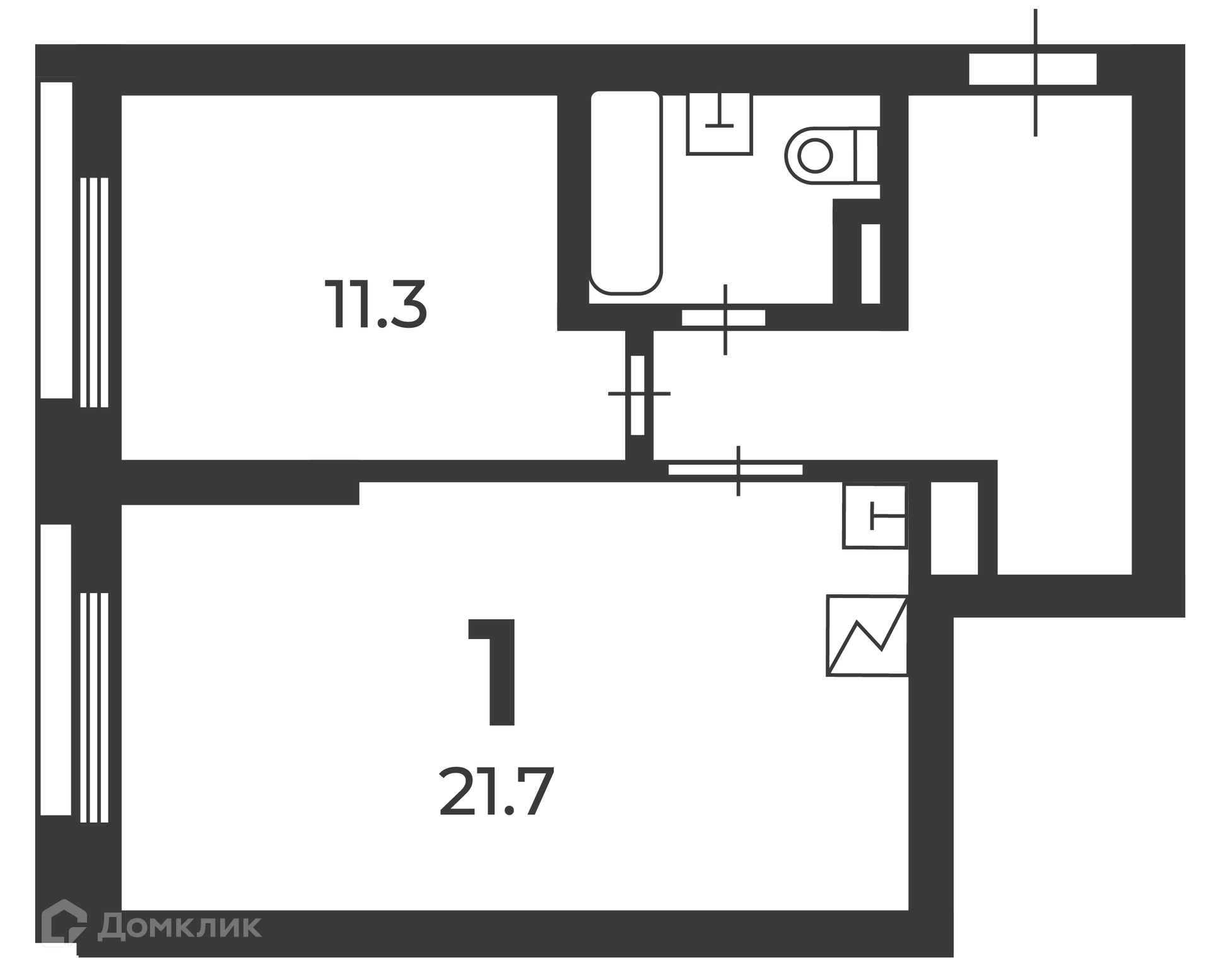 Планировка 1-комн. в ЖК «2-й Тушинский проезд, д. 1 (Московские кварталы)»