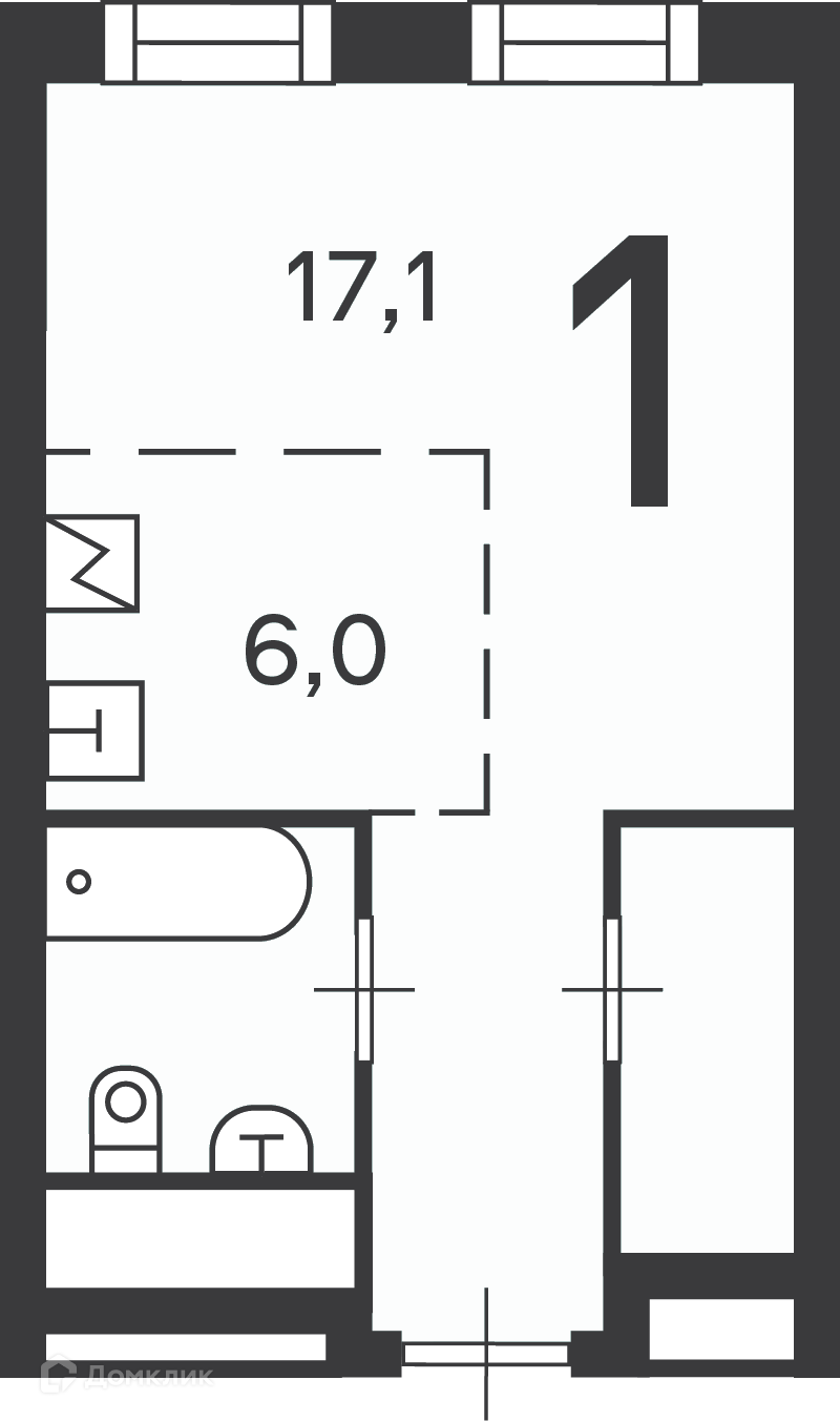 Планировка 1-комн. в ЖК «Клинская ул., д. 2А, к. 7 (Московские кварталы)»