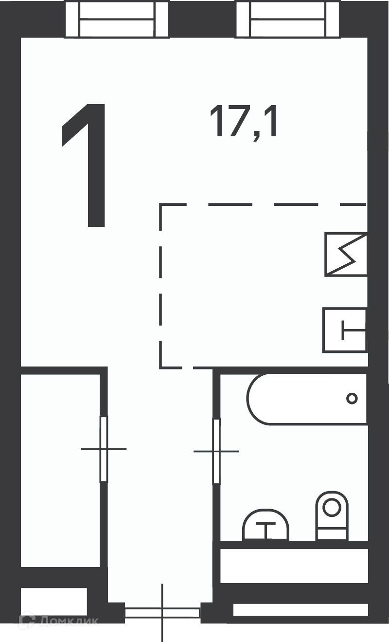 Планировка 1-комн. в ЖК «Клинская ул., д. 2А, к. 7 (Московские кварталы)»