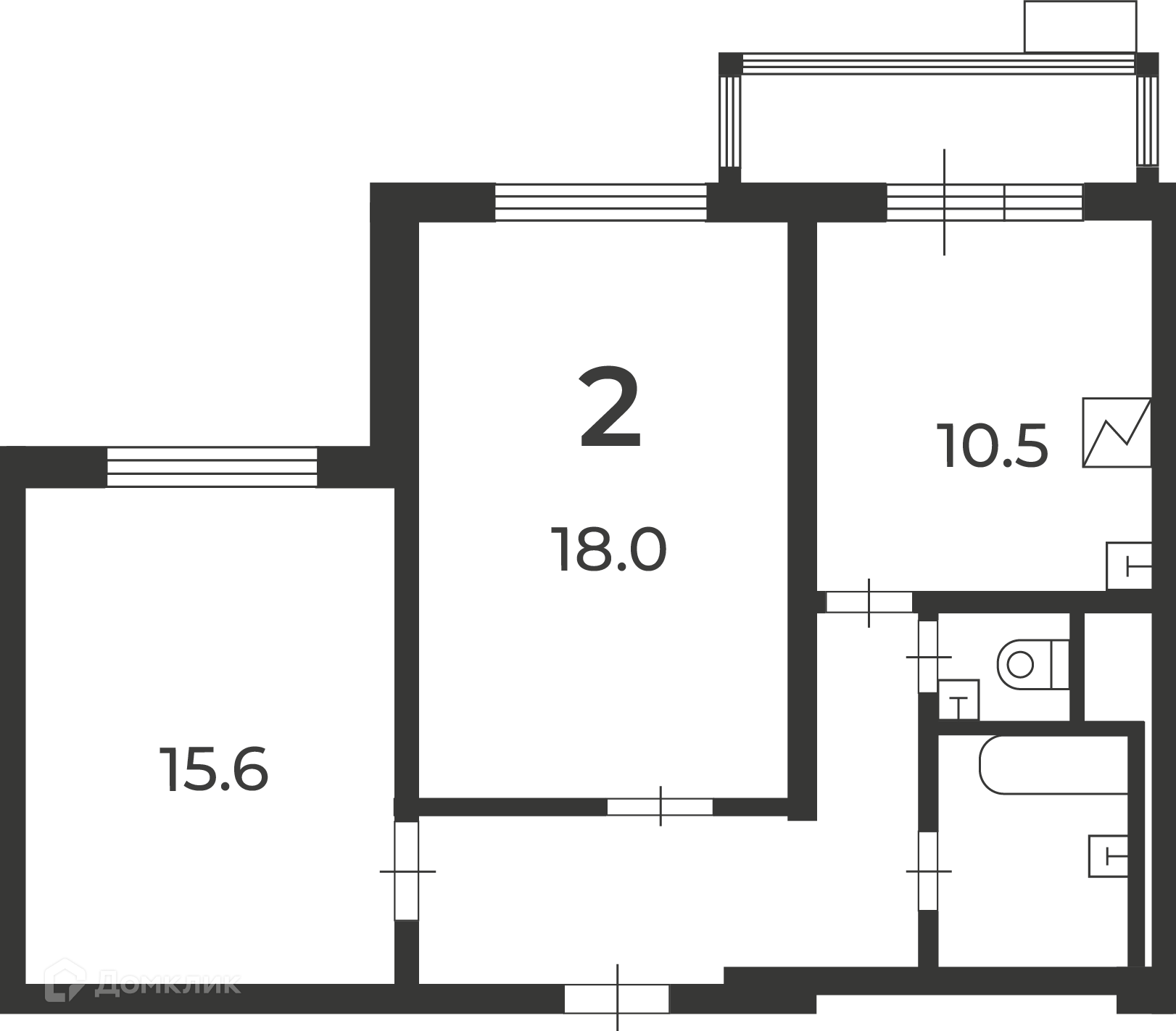 Планировка 2-комн. в ЖК «Кварцевая ул., д. 4, к. 1 (Московские кварталы)»