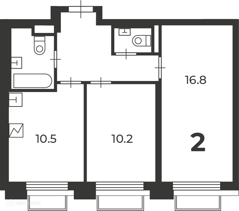 Планировка 2-комн. в ЖК «2-й Тушинский проезд, д. 1 (Московские кварталы)»