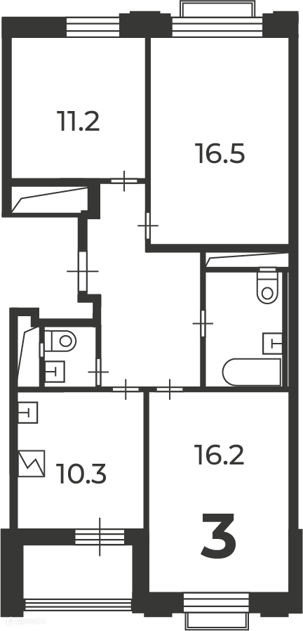Планировка 3-комн. в ЖК «Михалковская, д. 48, к. 4 (Московские кварталы)»