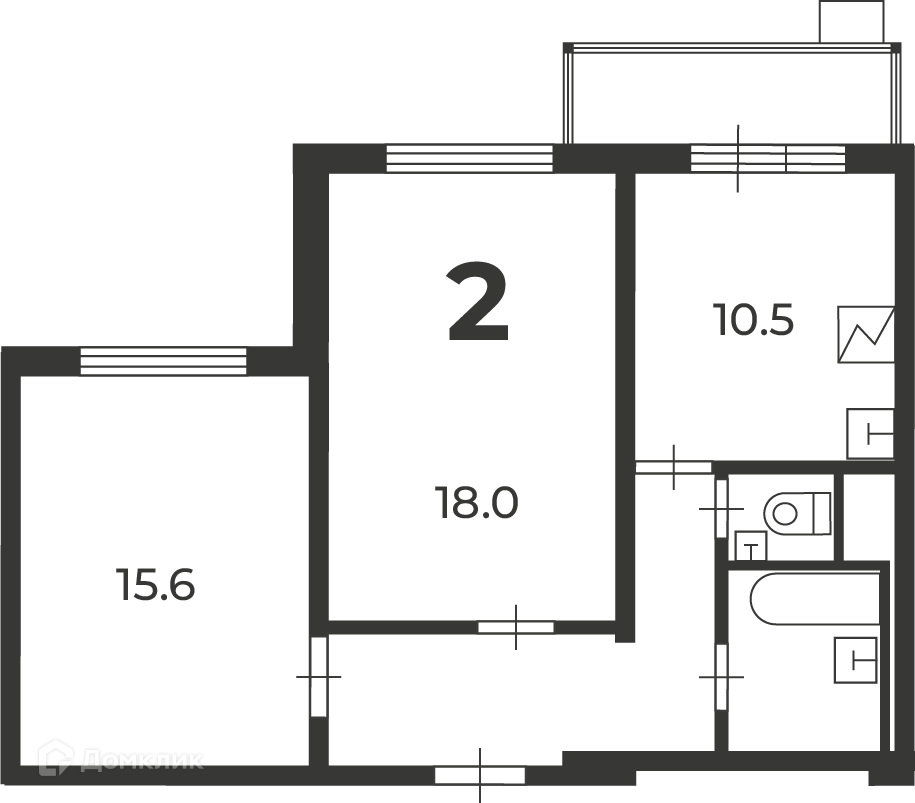 Планировка 2-комн. в ЖК «Кварцевая ул., д. 4, к. 1 (Московские кварталы)»