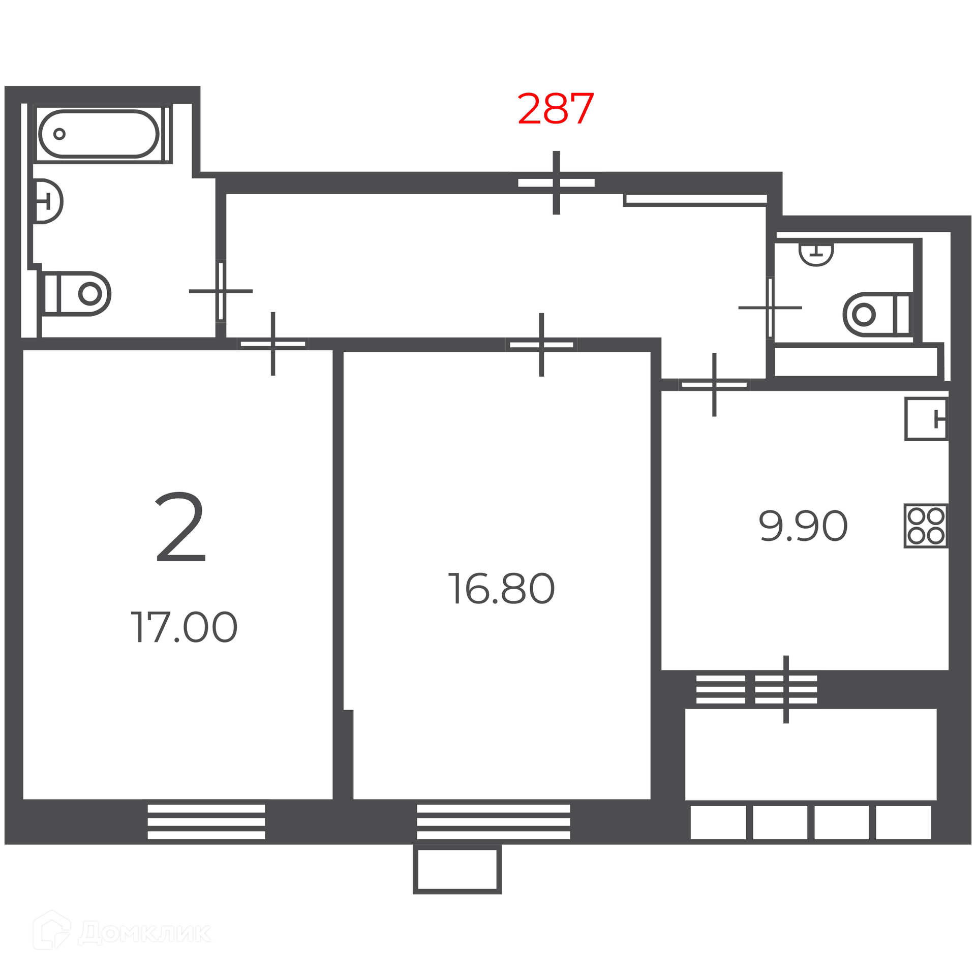 Планировка 2-комн. в ЖК «Чечёрский проезд, 28А (Московские кварталы)»