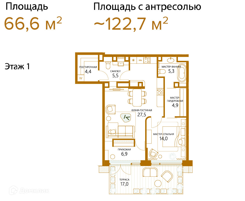 Планировка 1-комн. в ЖК «Шампайн (Champine)»