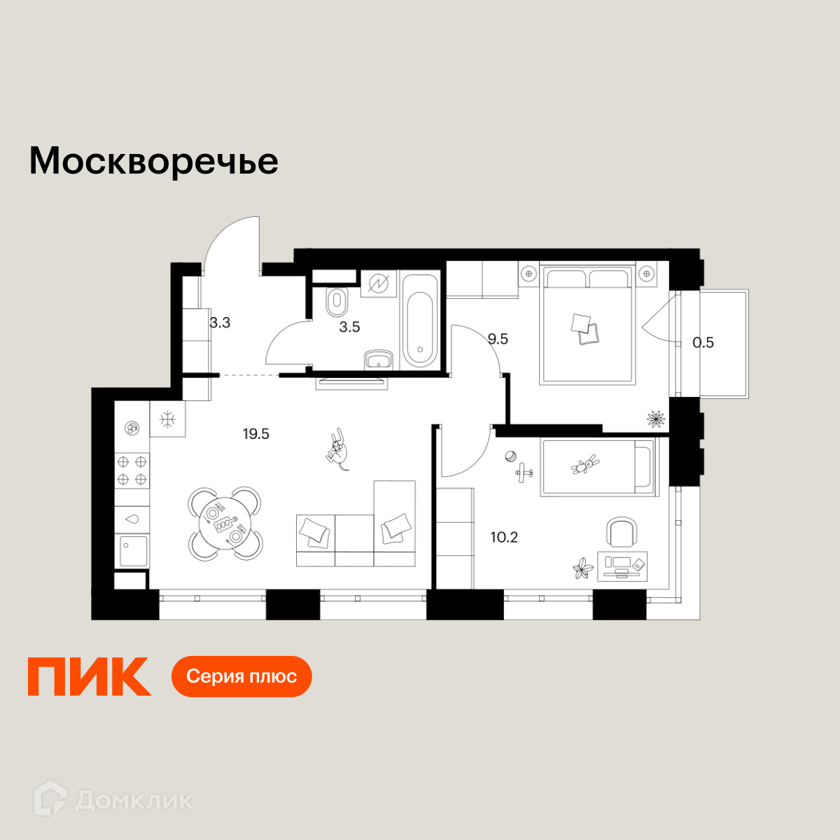 Планировка 2-комн. в ЖК «Москворечье»