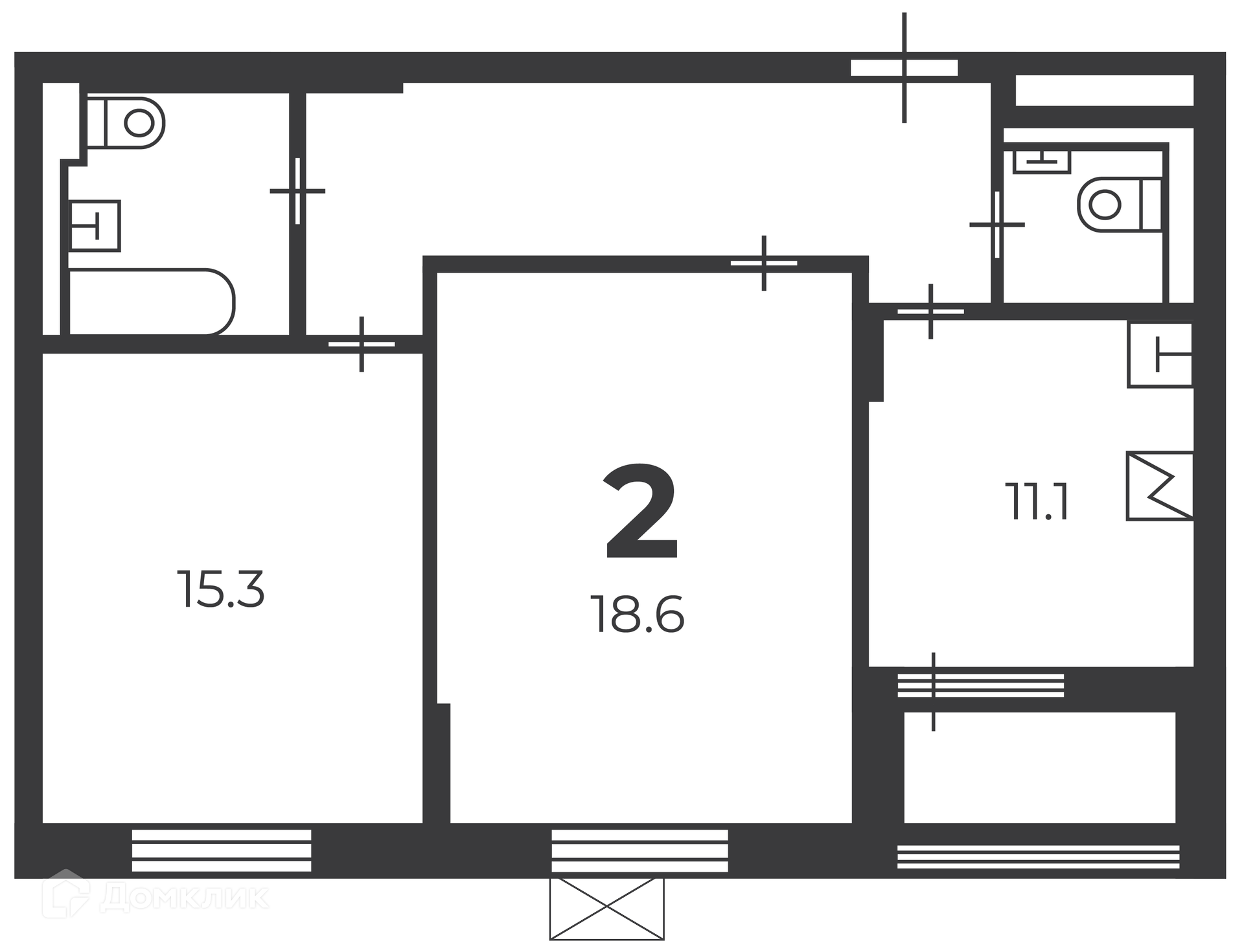 Планировка 2-комн. в ЖК «Чечёрский проезд, 28А (Московские кварталы)»