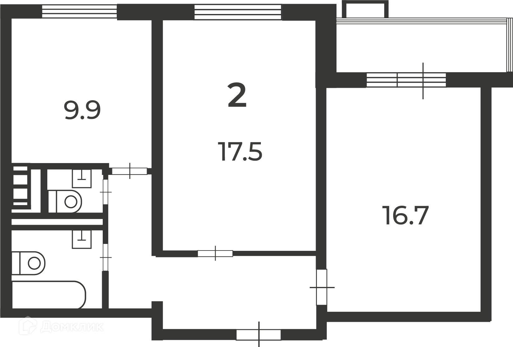 Планировка 2-комн. в ЖК «Кварцевая ул., д. 4, к. 1 (Московские кварталы)»