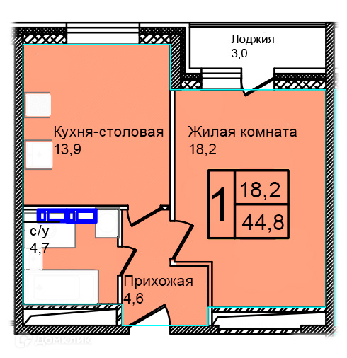 Планировка 1-комн. в ЖК «Троицкий»