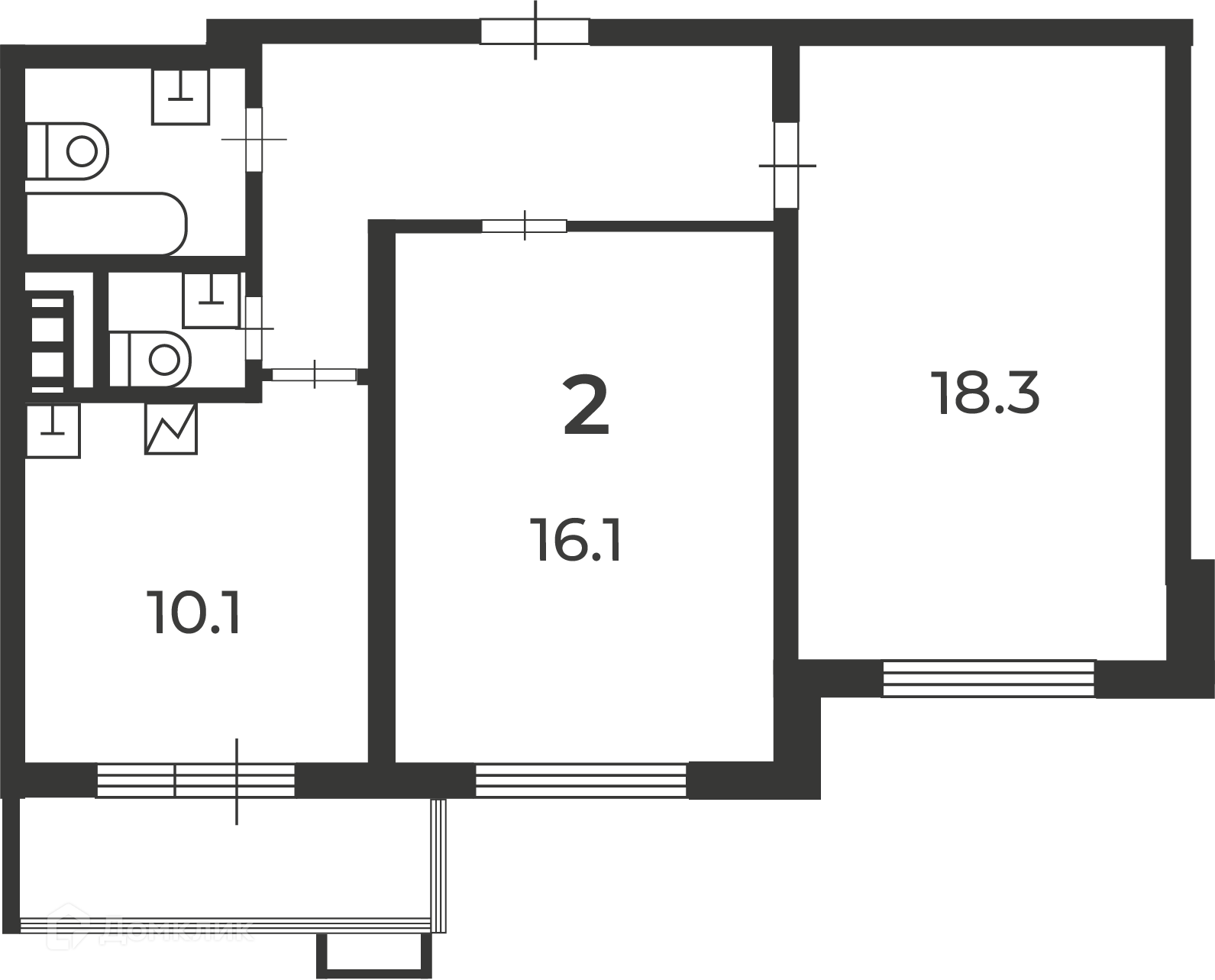 Планировка 2-комн. в ЖК «Кварцевая ул., д. 4, к. 1 (Московские кварталы)»