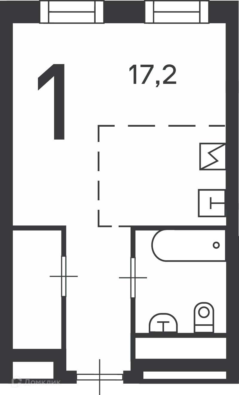 Планировка 1-комн. в ЖК «Клинская ул., д. 2А, к. 7 (Московские кварталы)»