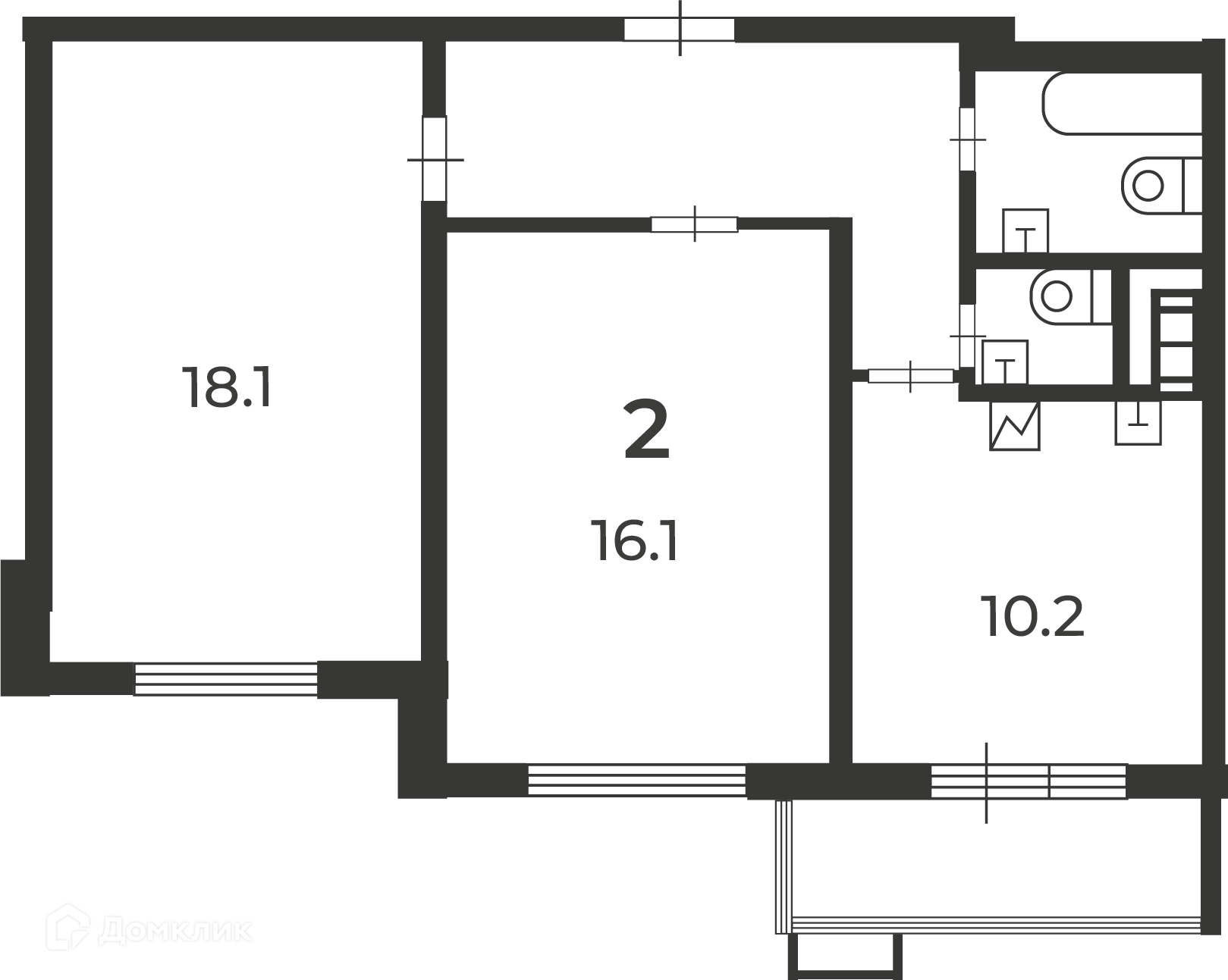 Планировка 2-комн. в ЖК «Кварцевая ул., д. 4, к. 1 (Московские кварталы)»