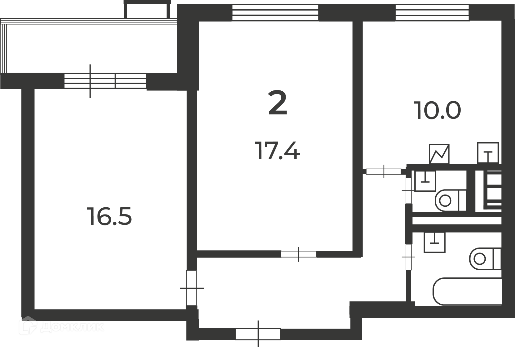 Планировка 2-комн. в ЖК «Кварцевая ул., д. 4, к. 1 (Московские кварталы)»