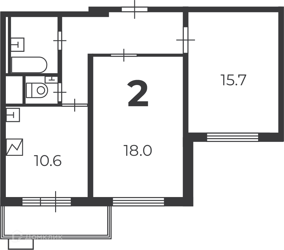 Планировка 2-комн. в ЖК «Кварцевая ул., д. 4, к. 1 (Московские кварталы)»