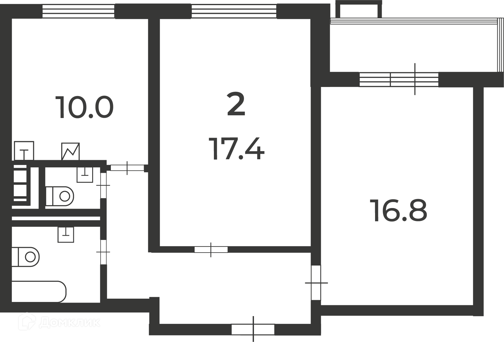 Планировка 2-комн. в ЖК «Кварцевая ул., д. 4, к. 1 (Московские кварталы)»