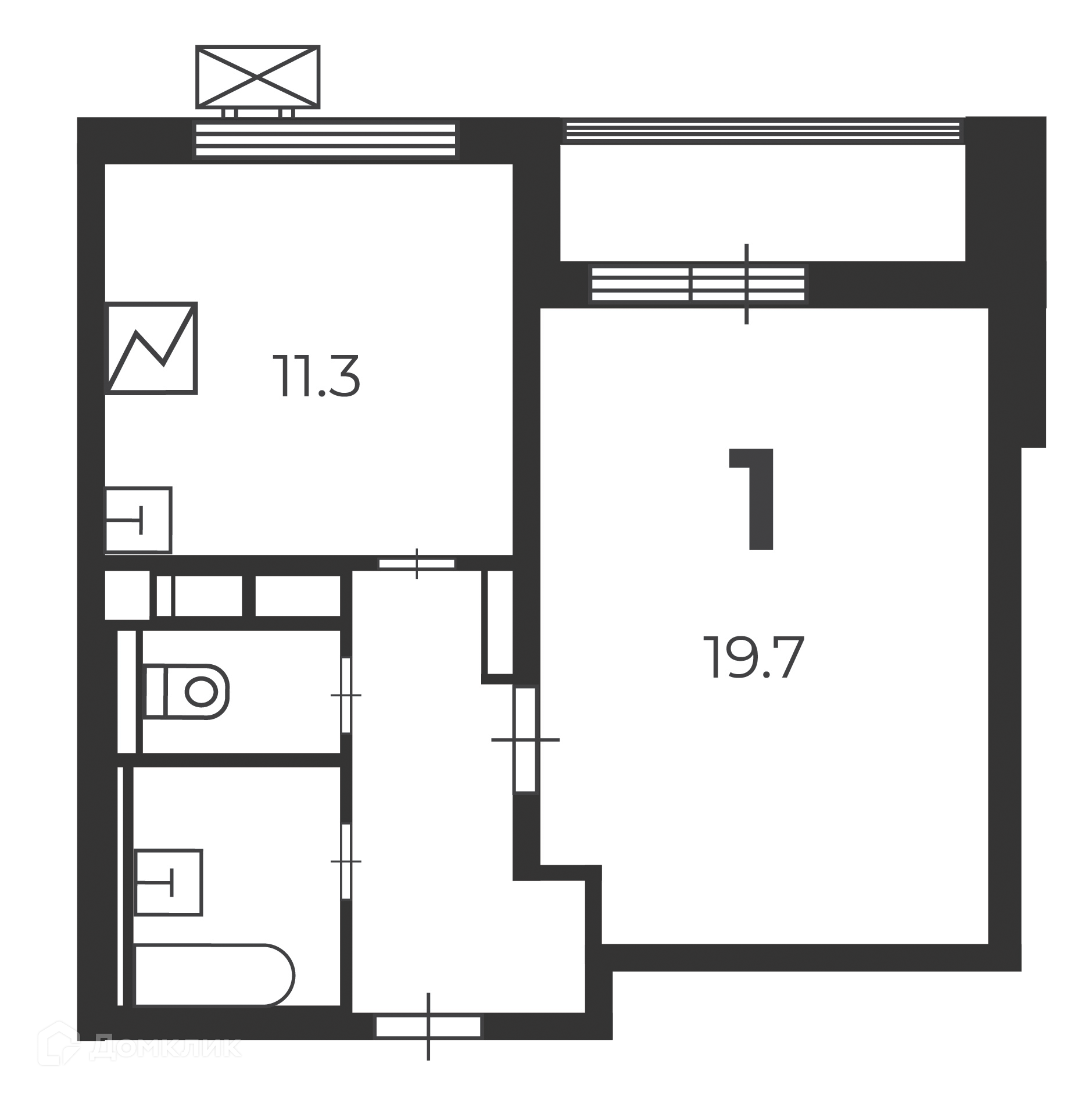 Планировка 1-комн. в ЖК «Героев Панфиловцев, 39 (Московские кварталы)»