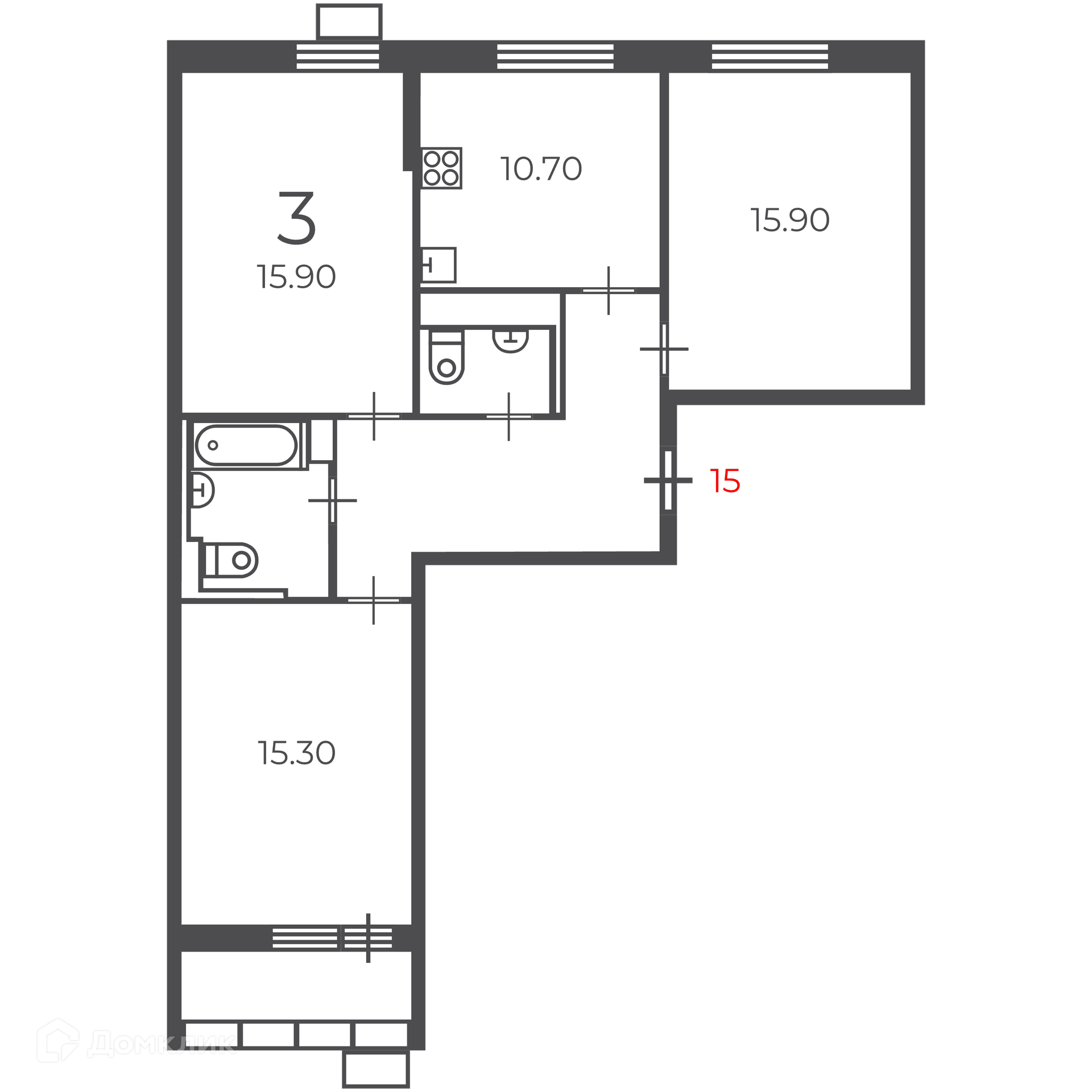 Планировка 3-комн. в ЖК «Чечёрский проезд, 28А (Московские кварталы)»