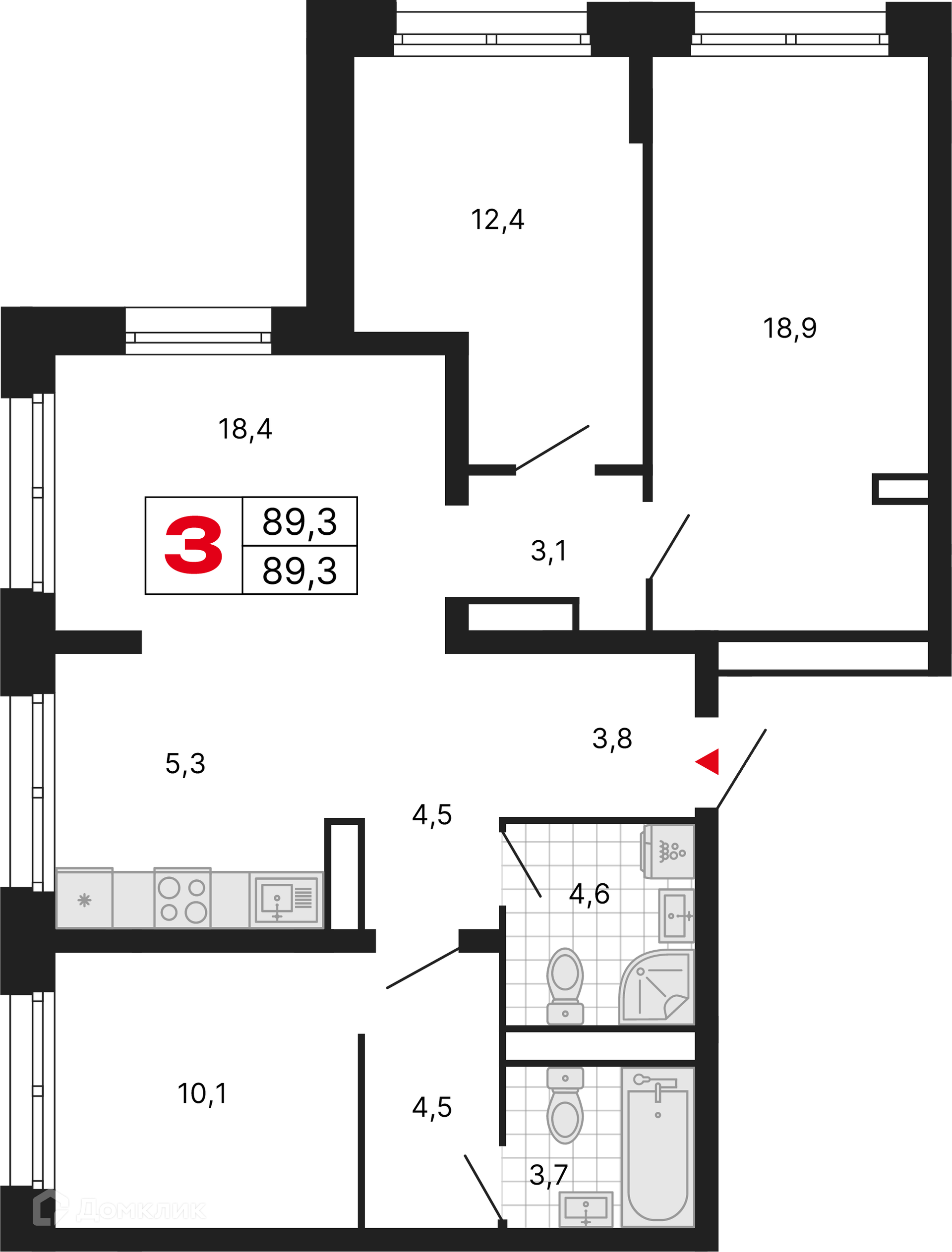 Планировка 3-комн. в ЖК «Бестселлер»