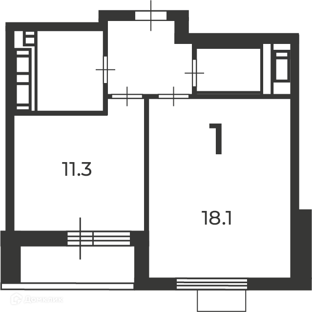 Планировка 1-комн. в ЖК «Маршала Чуйкова, 9A (Московские кварталы)»
