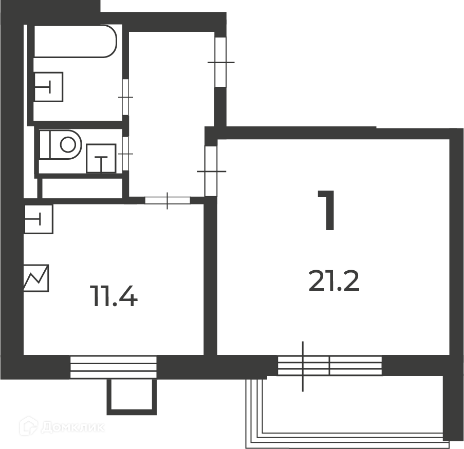 Планировка 1-комн. в ЖК «Илимская д. 5 (Московские кварталы)»