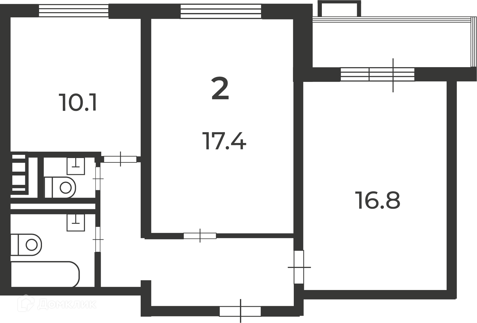 Планировка 2-комн. в ЖК «Кварцевая ул., д. 4, к. 1 (Московские кварталы)»