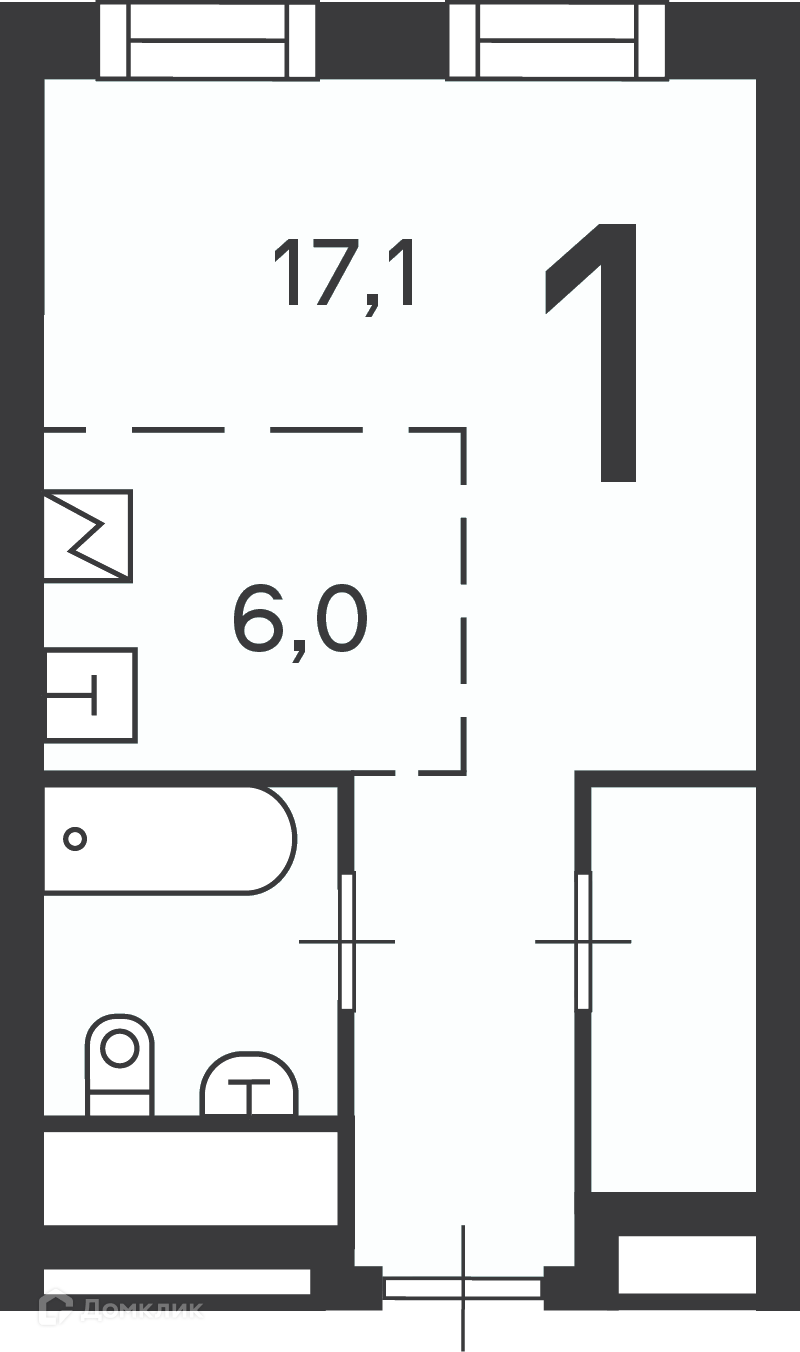 Планировка 1-комн. в ЖК «Клинская ул., д. 2А, к. 7 (Московские кварталы)»