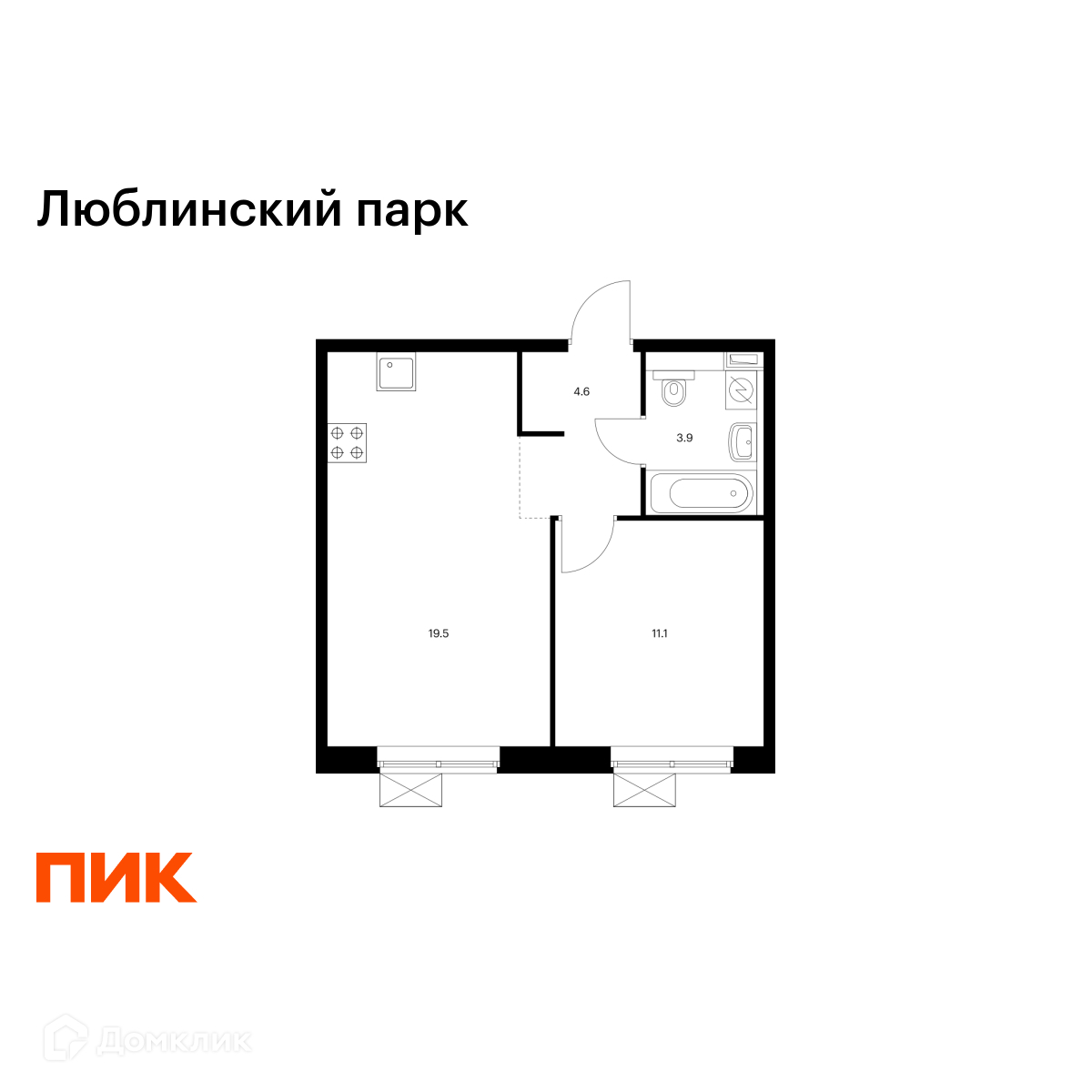 Планировка 1-комн. в ЖК «Люблинский парк»