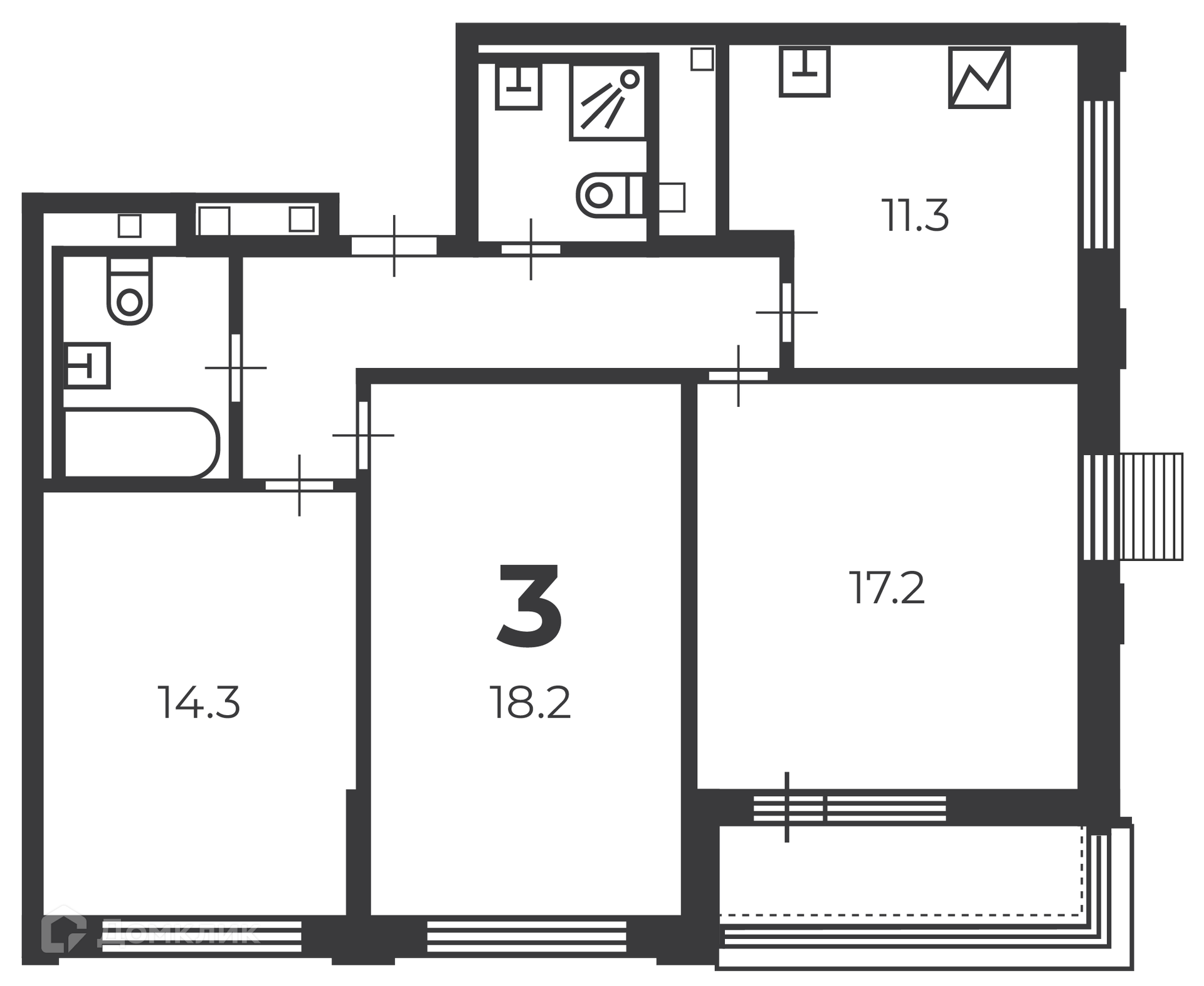Планировка 3-комн. в ЖК «Милашенкова, 6 (Московские кварталы)»