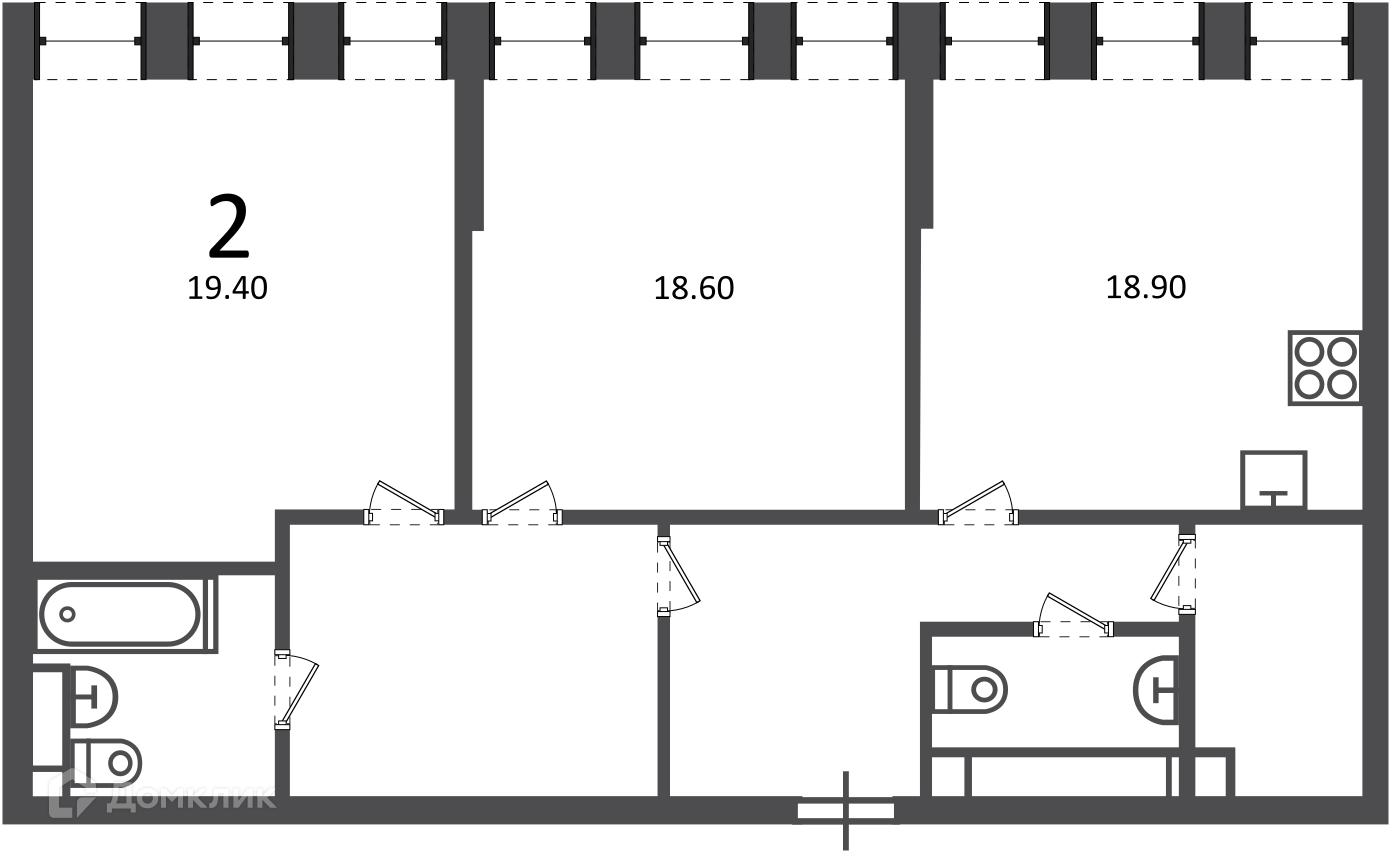 Планировка 2-комн. в ЖК «Светланова ул., д. 11, к. 2 (Московские кварталы)»