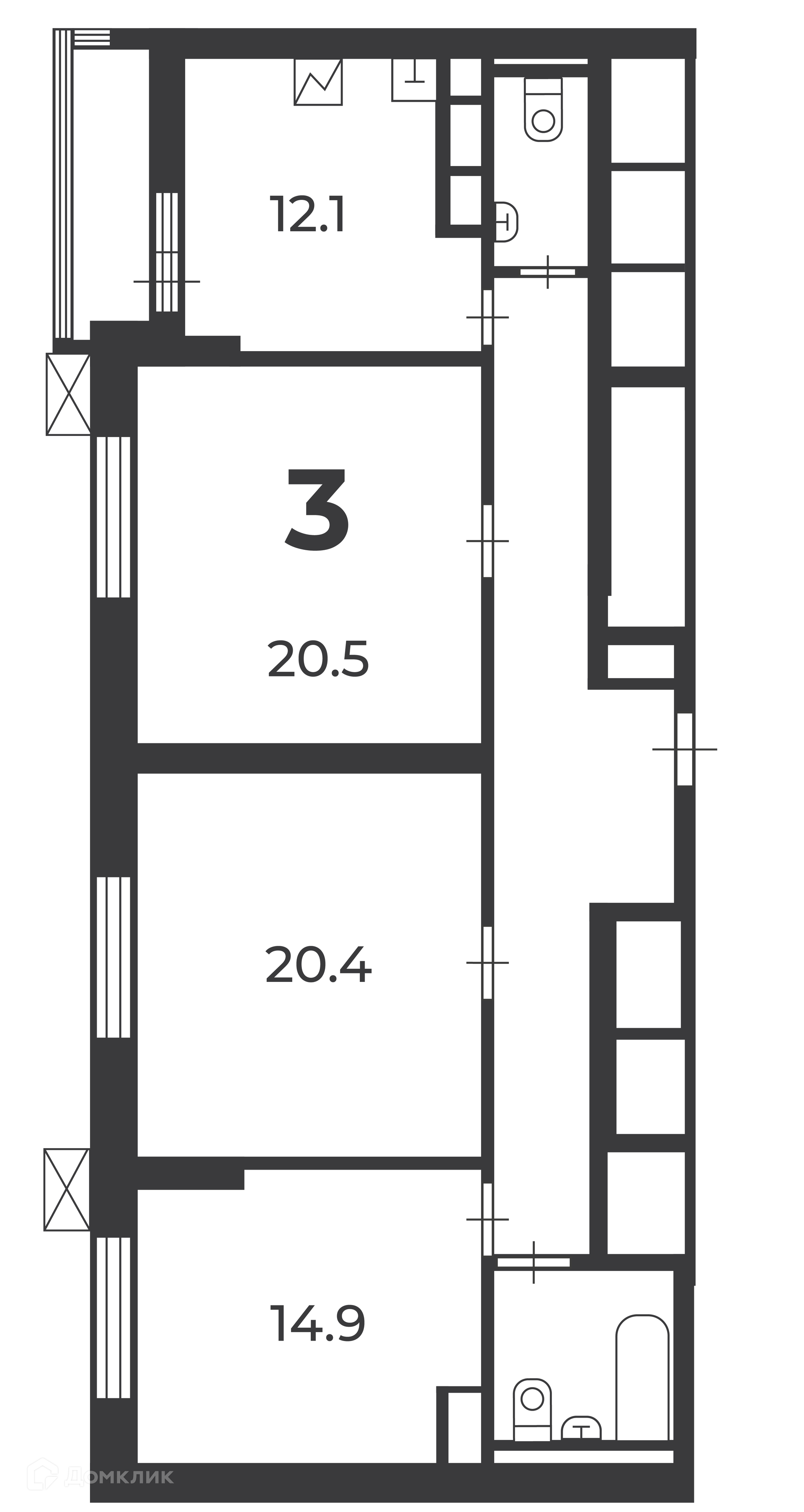 Планировка 3-комн. в ЖК «Фрезер, 17 (Московские кварталы)»