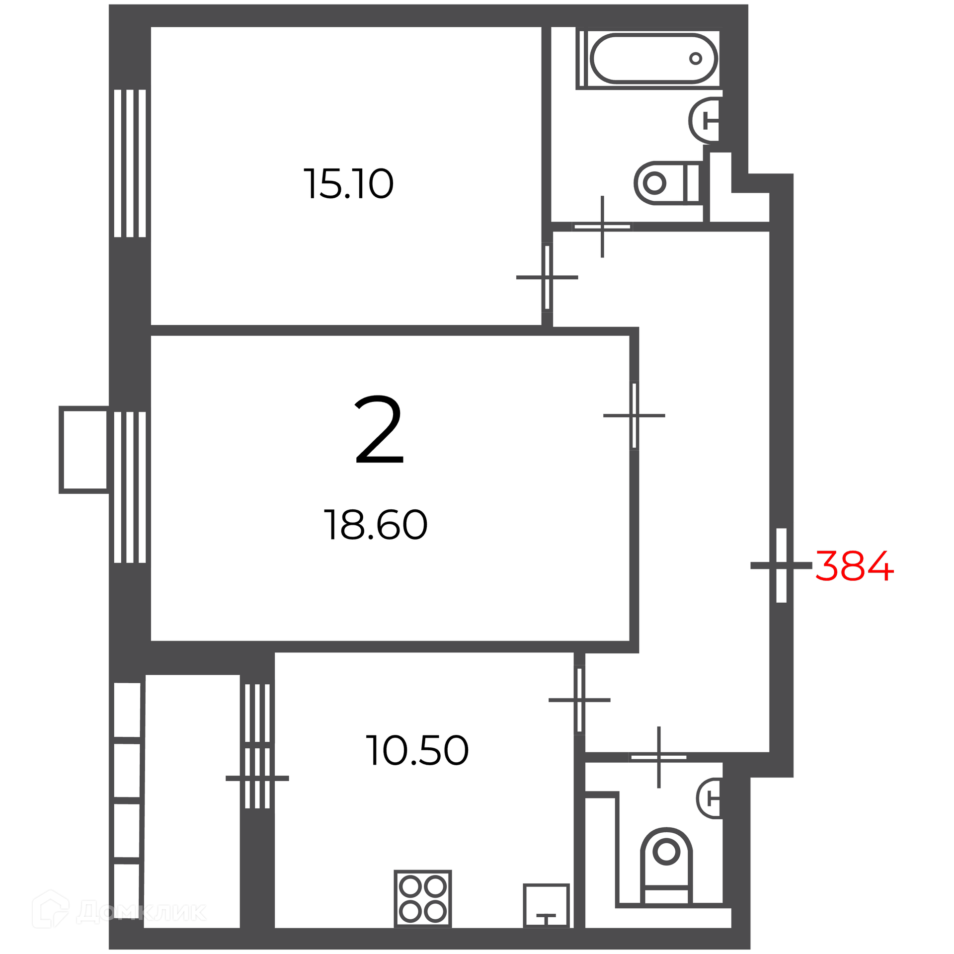 Планировка 2-комн. в ЖК «Чечёрский проезд, 28А (Московские кварталы)»