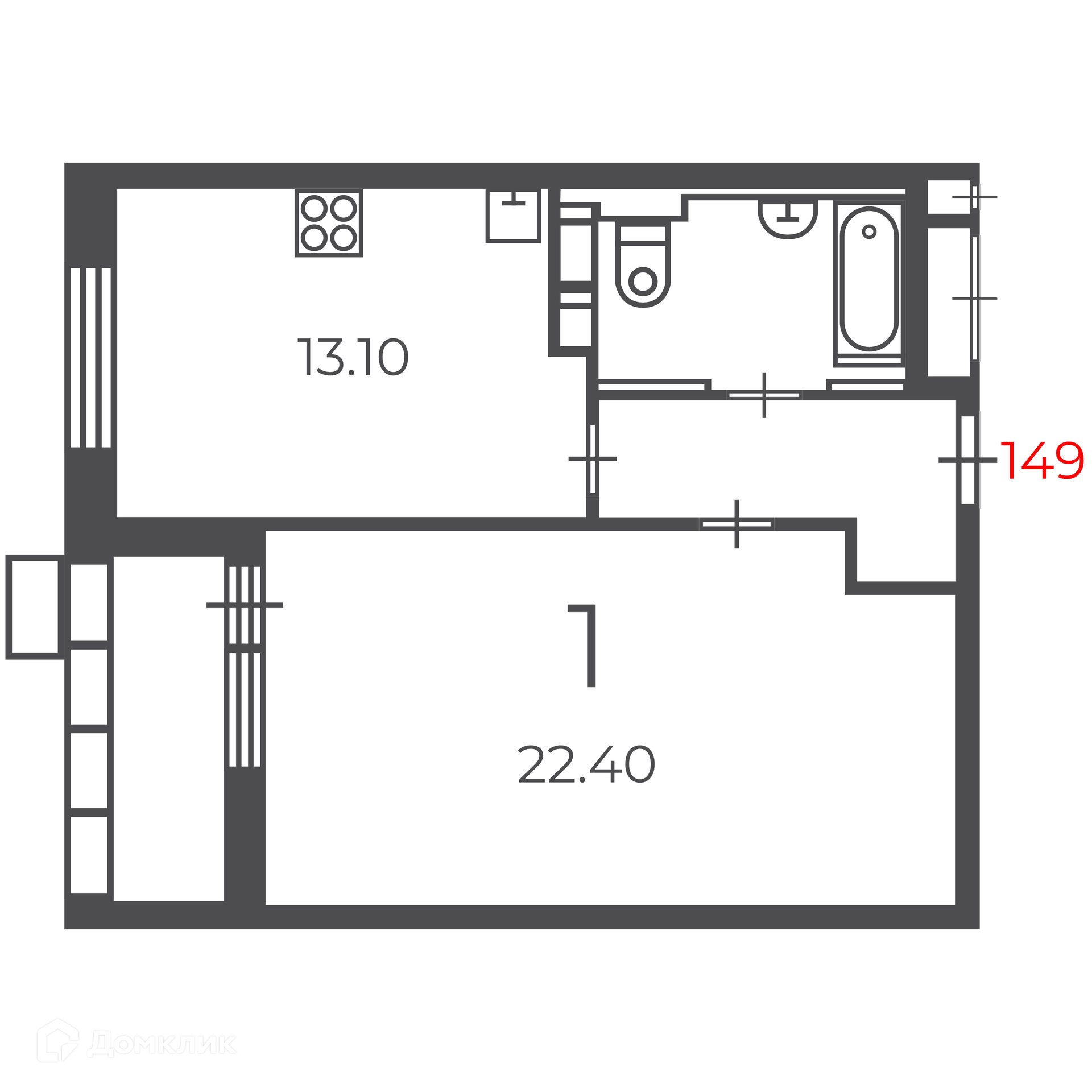 Планировка 1-комн. в ЖК «Чечёрский проезд, 28А (Московские кварталы)»