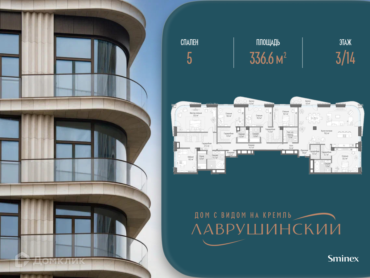 Планировка Пентхаус в ЖК «Дом «Лаврушинский»