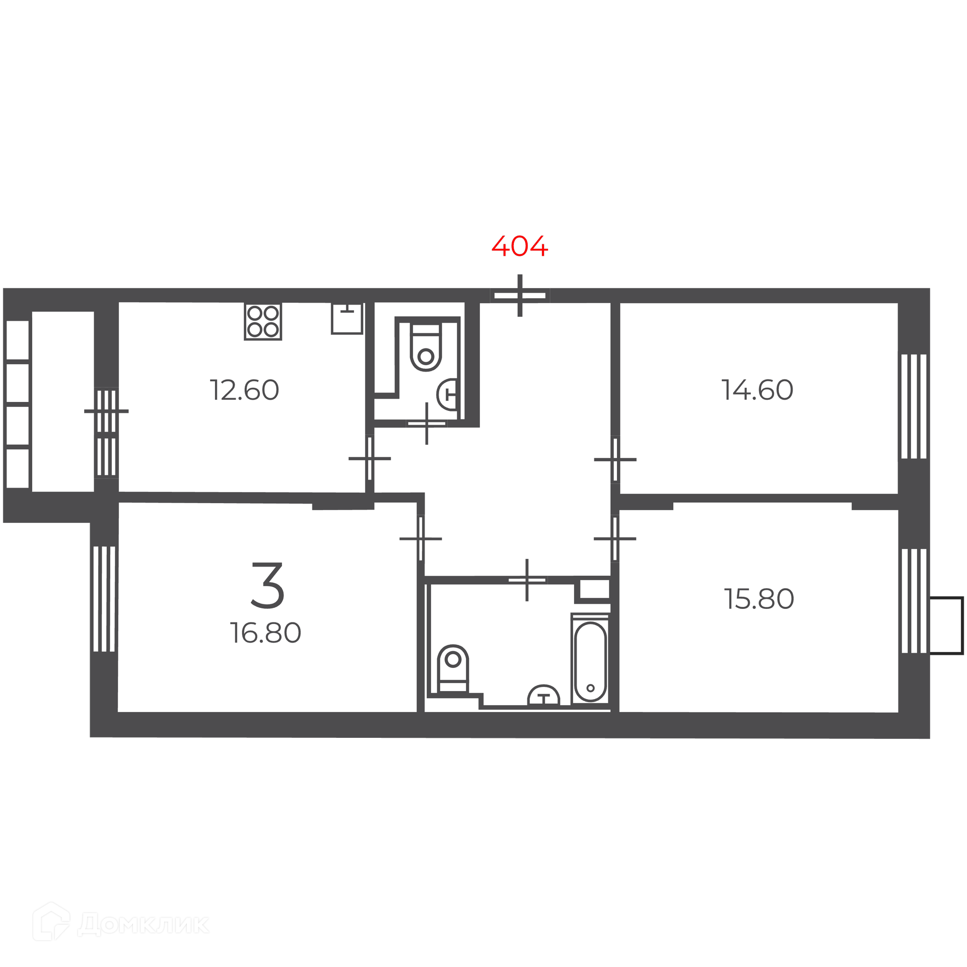 Планировка 3-комн. в ЖК «Чечёрский проезд, 28А (Московские кварталы)»