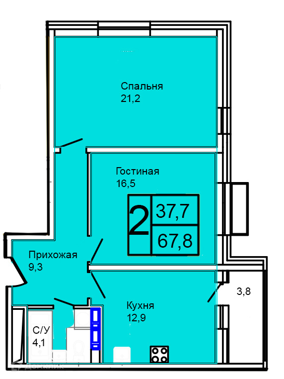 Планировка 2-комн. в ЖК «Троицкий»