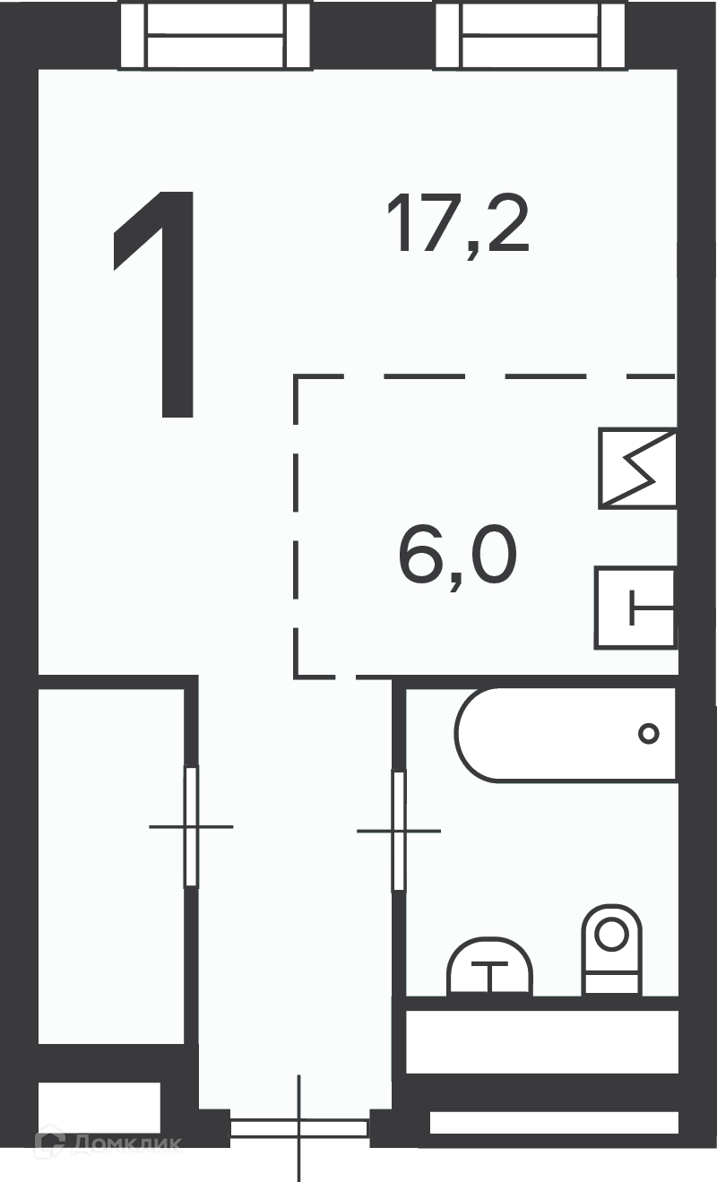 Планировка 1-комн. в ЖК «Клинская ул., д. 2А, к. 7 (Московские кварталы)»