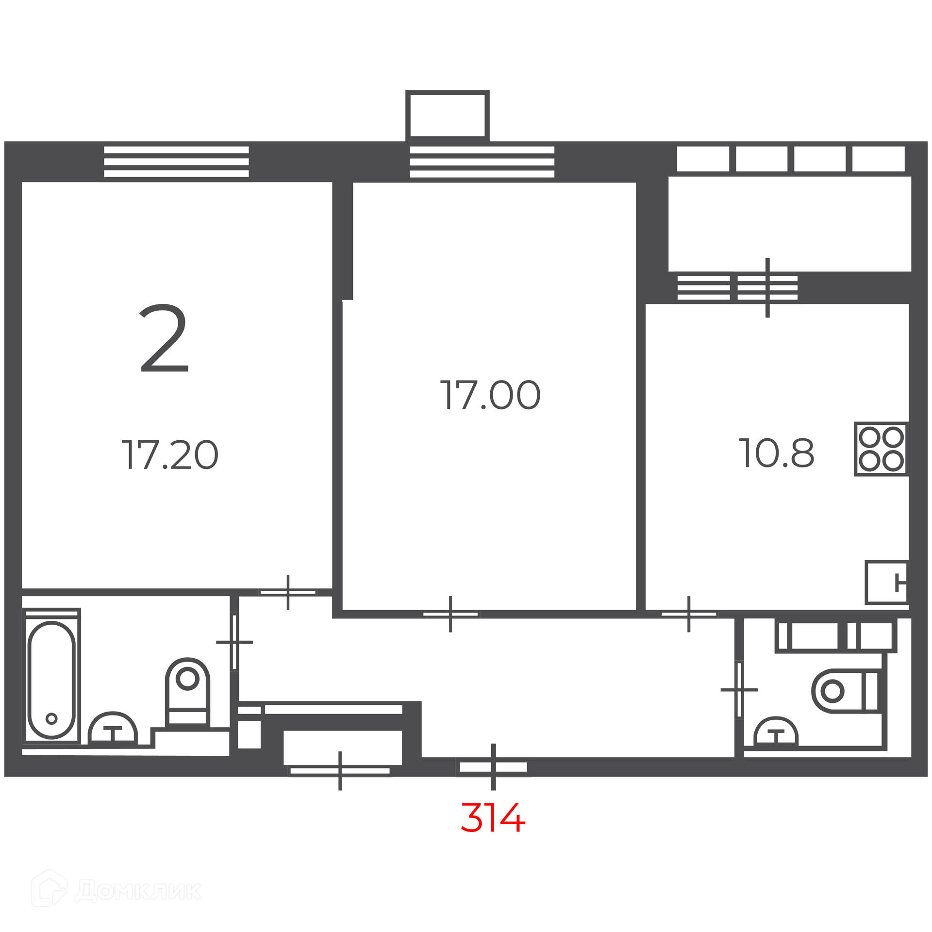 Планировка 2-комн. в ЖК «Чечёрский проезд, 28А (Московские кварталы)»