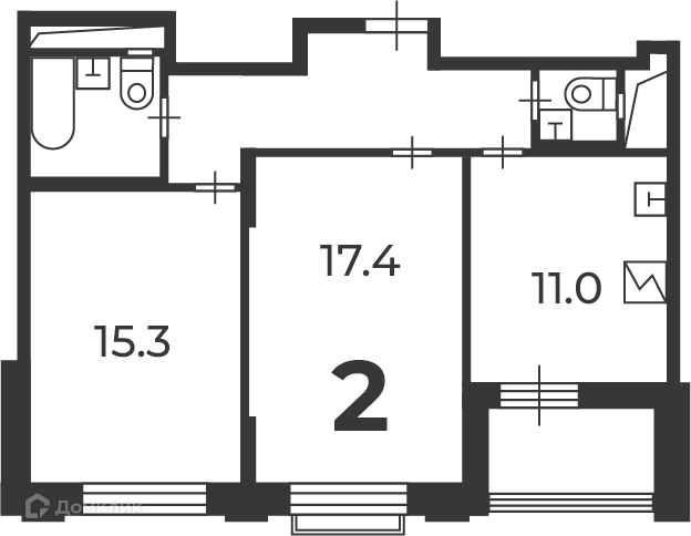 Планировка 2-комн. в ЖК «Михалковская, д. 48, к. 4 (Московские кварталы)»