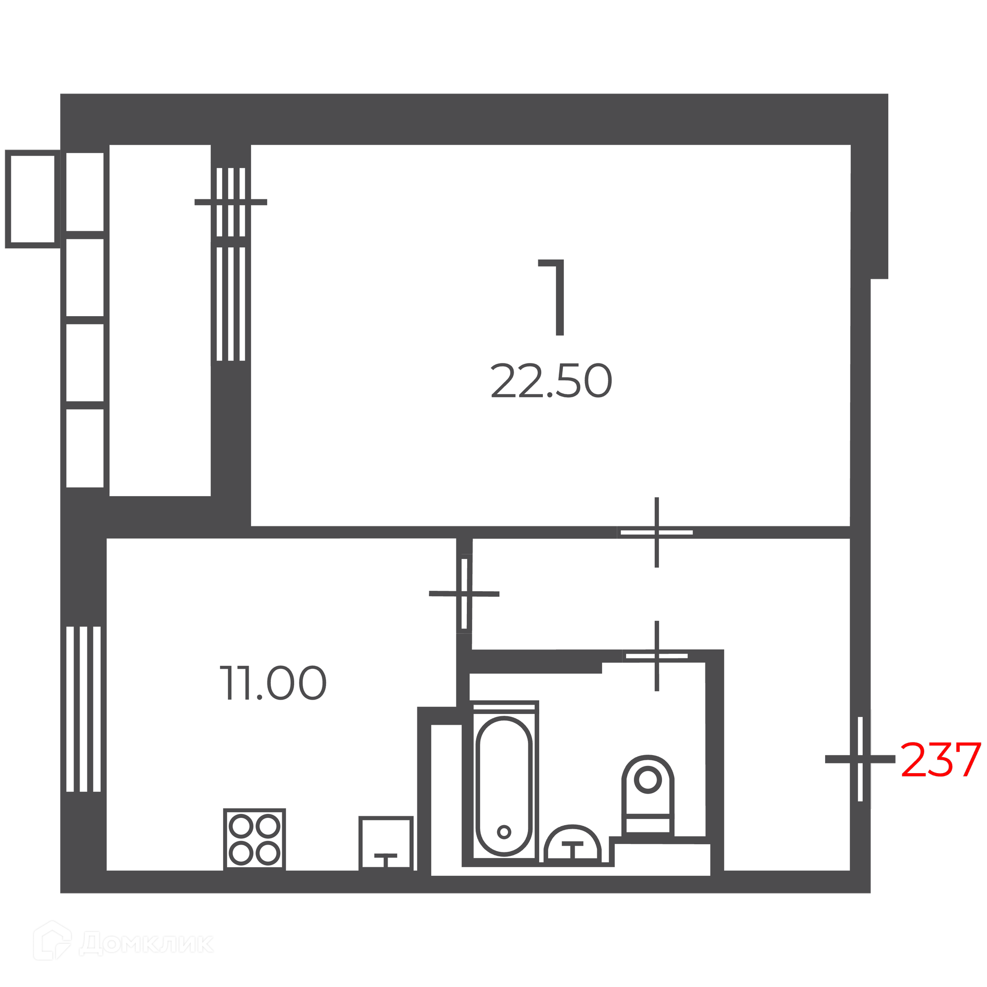 Планировка 1-комн. в ЖК «Чечёрский проезд, 28А (Московские кварталы)»