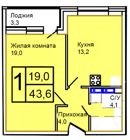 Планировка 1-комн. в ЖК «Троицкий»