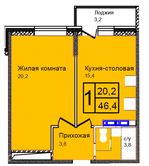 Планировка 1-комн. в ЖК «Троицкий»