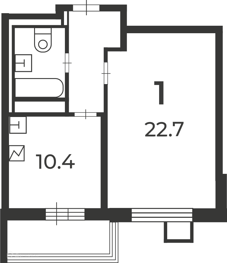 Планировка 1-комн. в ЖК «Илимская д. 5 (Московские кварталы)»
