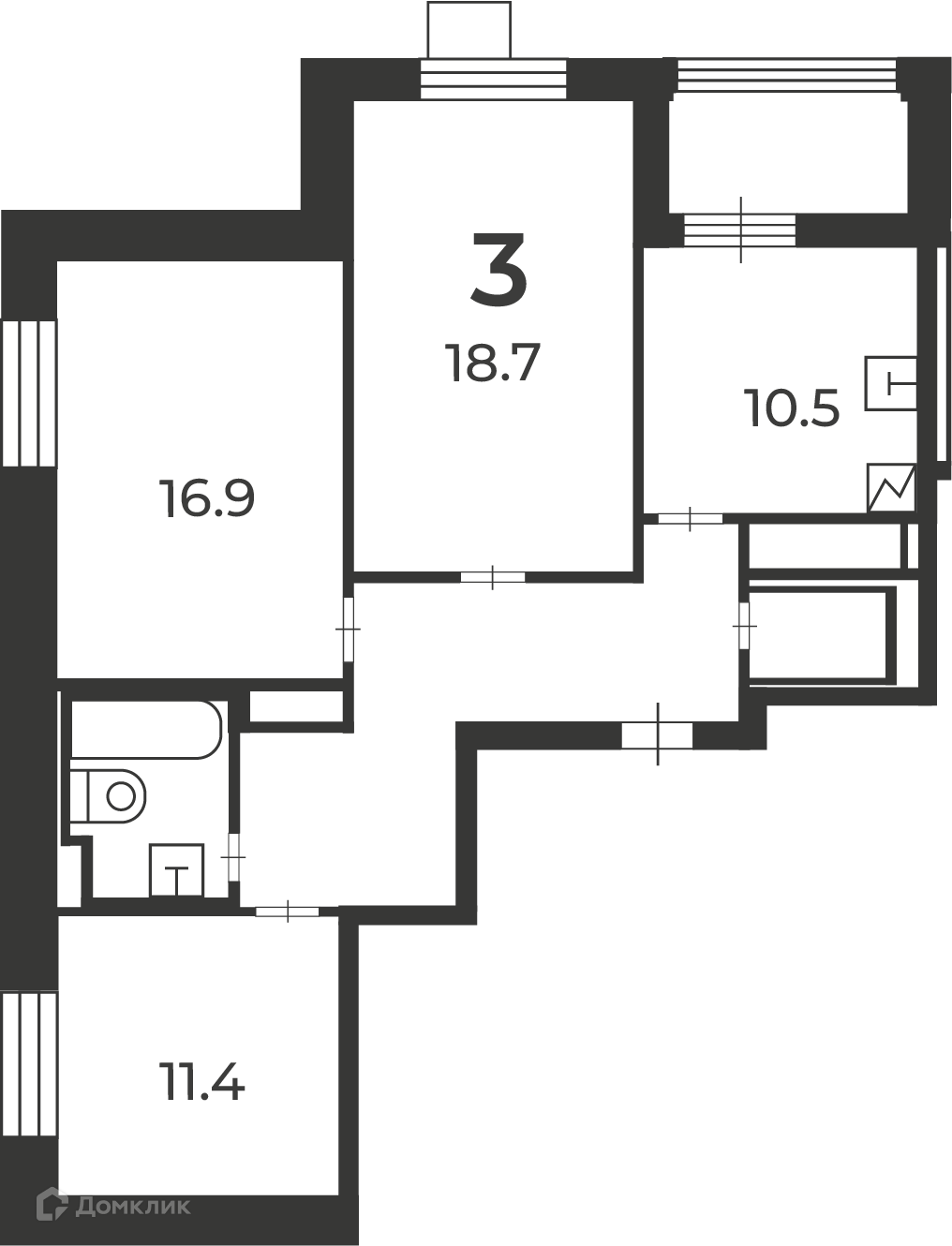 Планировка 3-комн. в ЖК «Ташкентская, 29, к. 1 (Московские кварталы)»